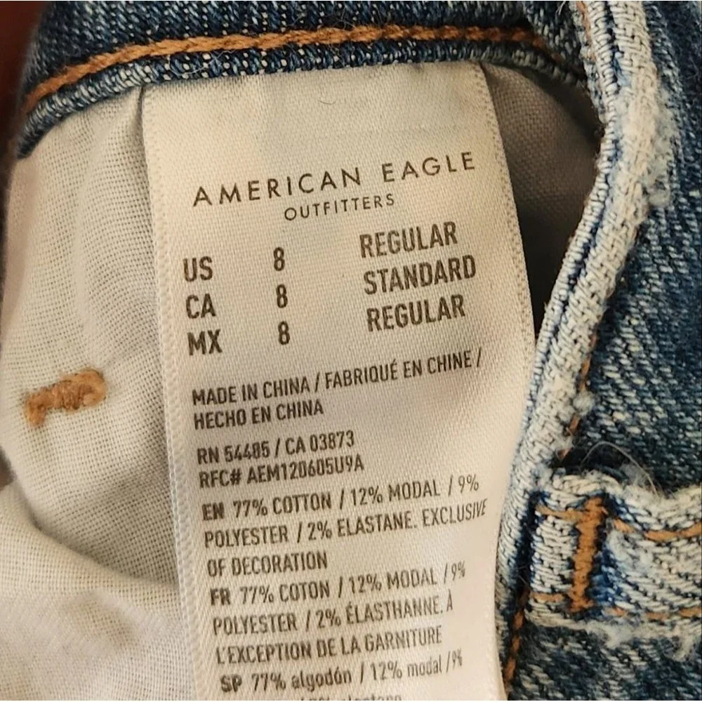 American Eagle Mom Jeans Distressed Ripped Straight Leg Jeans 8 - Picture 7 of 8
